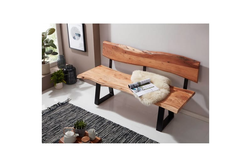 Spisestuebenk Wohnling Heltre tre kant med metallben landstil Med ryggstøtte, 180 cm - Med ryggstøtte, 180 cm - Møbler - Bord - Spisebord & kjøkkenbord