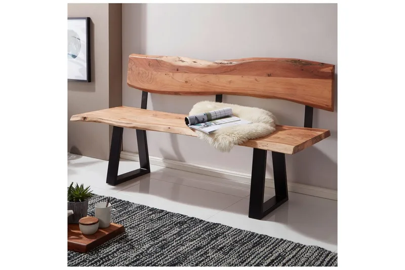 Spisestuebenk Wohnling Heltre tre kant med metallben landstil Med ryggstøtte, 180 cm - Med ryggstøtte, 180 cm - Møbler - Stoler - Benk - Benk med ryggstøtte