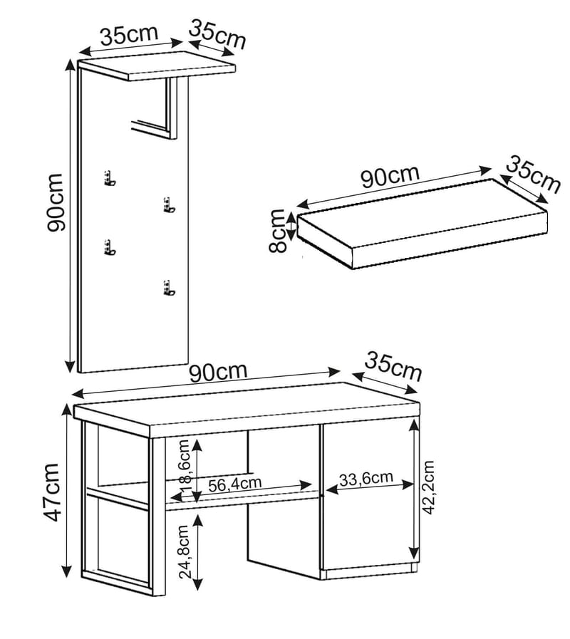 Uniqo Hallstativsett 35x90x35 cm - Antikk valnøtt - Møbler - Stoler - Benk