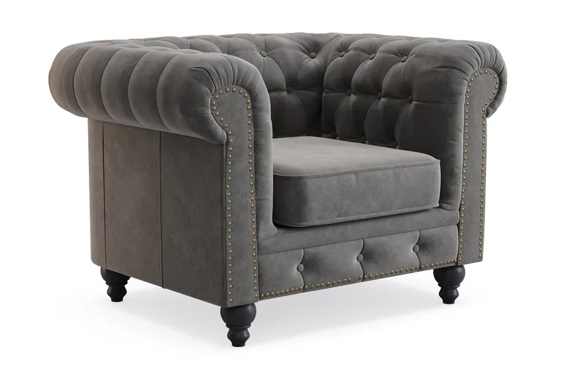 Chesterfield Deluxe Lenestol - Mørkegrå - Møbler - Stoler - Lenestoler