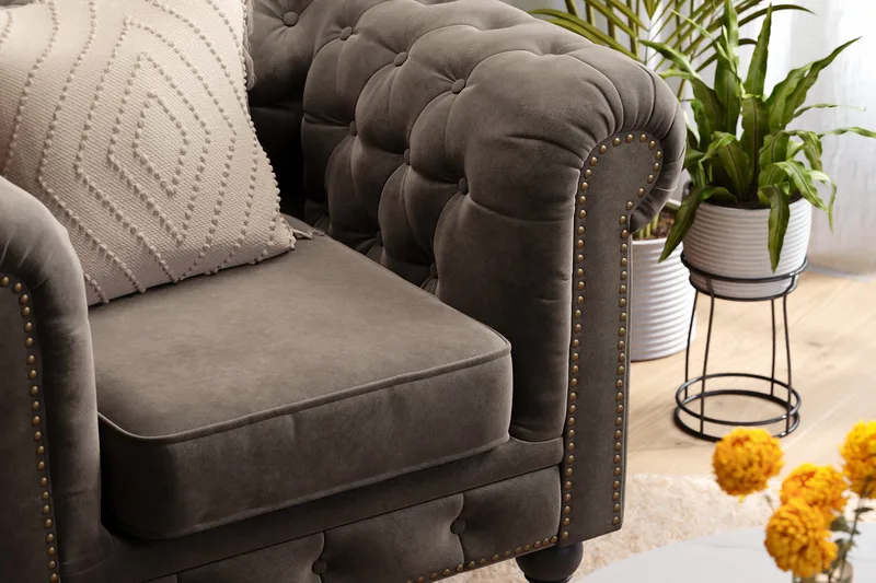 Chesterfield Deluxe Lenestol - Mørkegrå - Møbler - Stoler - Lenestoler