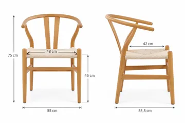 Dastoori Lenestol Spisestol med Armlener i Bøk med Eikeutseende med Flettet Sete - Beige - Møbler - Stoler - Spisestuestoler & kjøkkenstoler