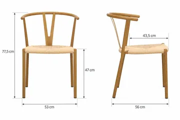 Elysia Spisestol & Kjøkkenstol med Armlener og Flettet Sete i Metall med Eikeutseende - Natur - Møbler - Stoler - Spisestuestoler & kjøkkenstoler