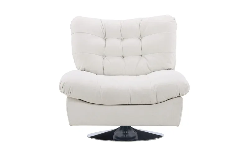 Florens Moderne Oval Lenestol i Stoff med Metallunderstell, Offwhite