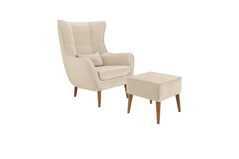 Gabi Oval Lenestol i Stoff med Trebein, Beige
