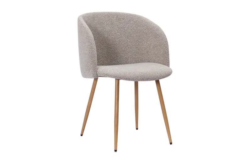 Greya Armstol – Spisestol med Armlener i Bouclé med Metallben, Greige/Eik