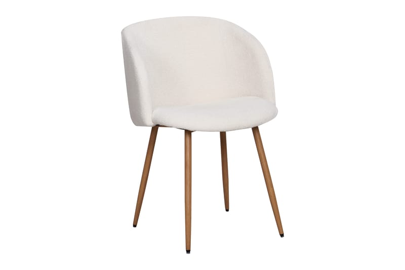 Greya Spisestol med armlener, Hvit Bouclé / Metallben Brun