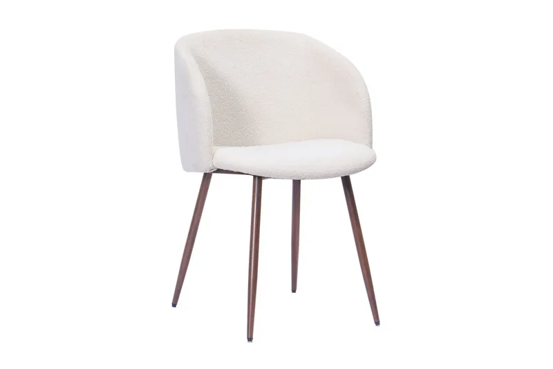 Greya Spisestol med armlener, Hvit bouclé / Metallben valnøtt