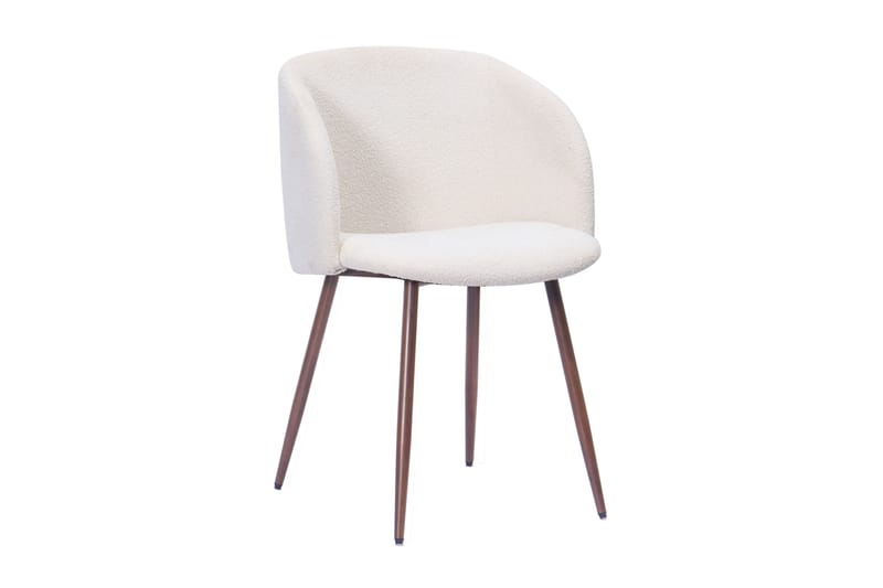 Greya Spisestol med armlener, Hvit bouclé / Metallben valnøtt