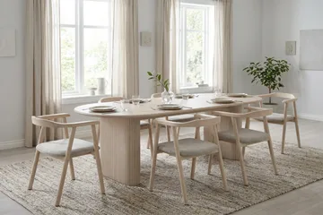 Jolie spisestol i tre med stoffsete - Hvitlasert/Beige - Møbler - Stoler - Spisestuestoler & kjøkkenstoler