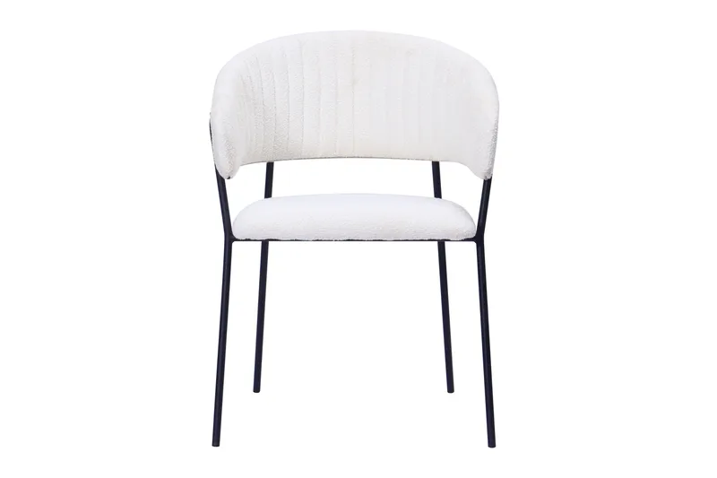 Karol Spisestol med armlener, Hvit bouclé / Metallben svart