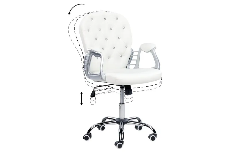 Kontorstol med krystaller Princess Hvit/Svart/Sølv - Hvit/Svart/Sølv - Møbler - Stoler - Kontorstol & skrivebordsstol