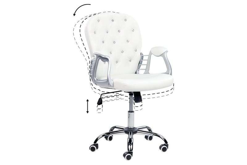 Kontorstol med krystaller Princess Hvit/Svart/Sølv - Hvit/Svart/Sølv - Møbler - Stoler - Kontorstol & skrivebordsstol