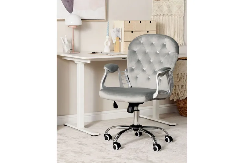 Kontorstol med krystaller Princess Grå/Sølv/Svart - Grå/Sølv/Svart - Møbler - Stoler - Kontorstol & skrivebordsstol