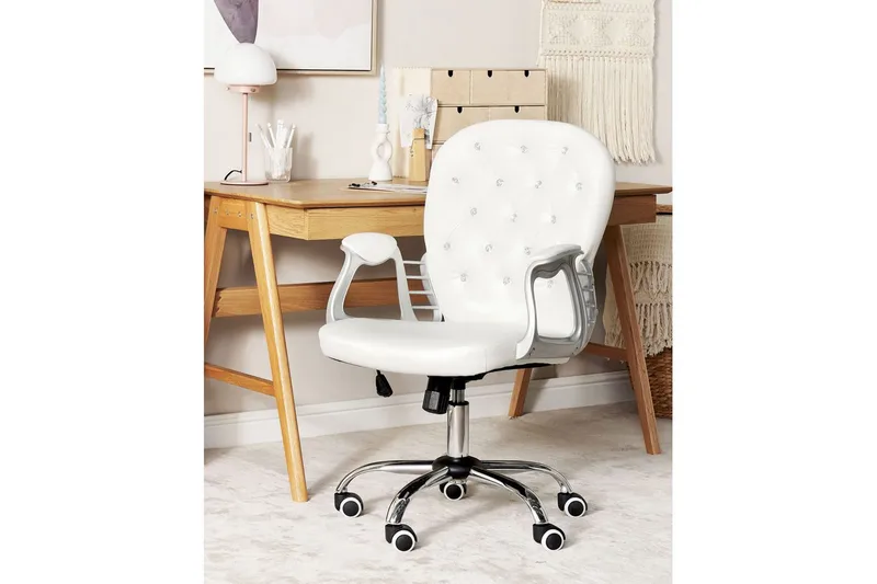 Kontorstol med krystaller Princess Hvit/Svart/Sølv - Hvit/Svart/Sølv - Møbler - Stoler - Kontorstol & skrivebordsstol