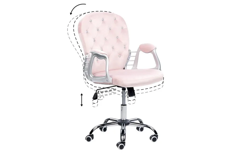 Kontorstol med krystaller Princess Pastellrosa/Sølv/Svart - Pastellrosa/Sølv/Svart - Møbler - Stoler - Kontorstol & skrivebordsstol