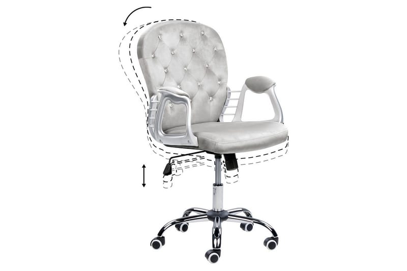 Kontorstol med krystaller Princess Grå/Sølv/Svart - Grå/Sølv/Svart - Møbler - Stoler - Kontorstol & skrivebordsstol