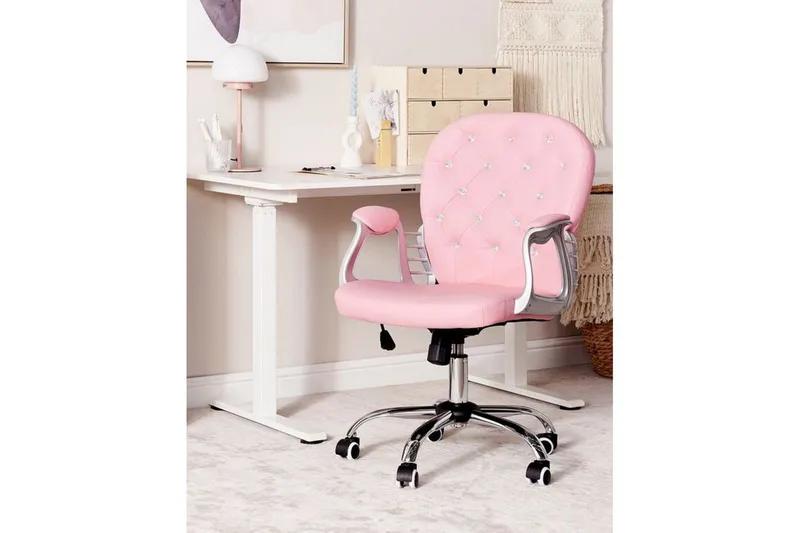 Kontorstol med krystaller Princess Rosa/svart/sølv - Rosa/svart/sølv - Møbler - Stoler - Kontorstol & skrivebordsstol