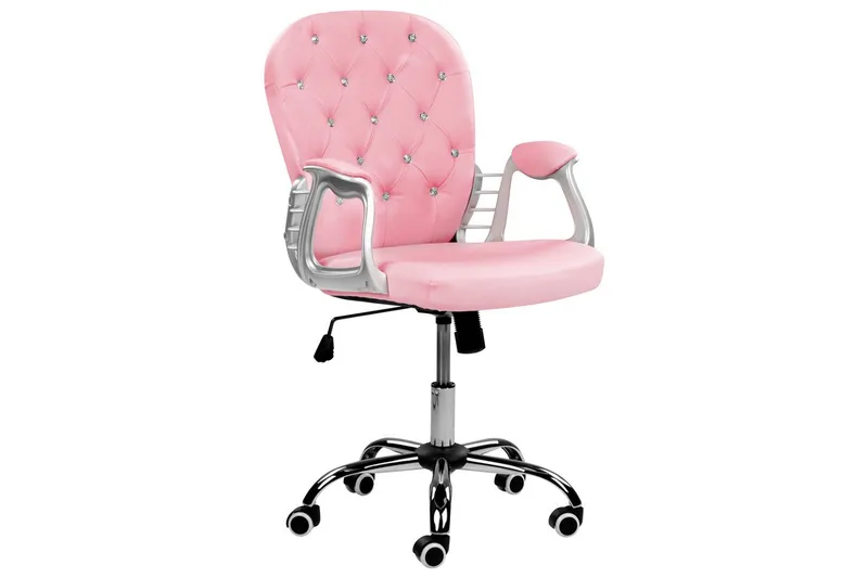 Kontorstol med krystaller Princess Rosa/svart/sølv - Rosa/svart/sølv - Møbler - Stoler - Kontorstol & skrivebordsstol