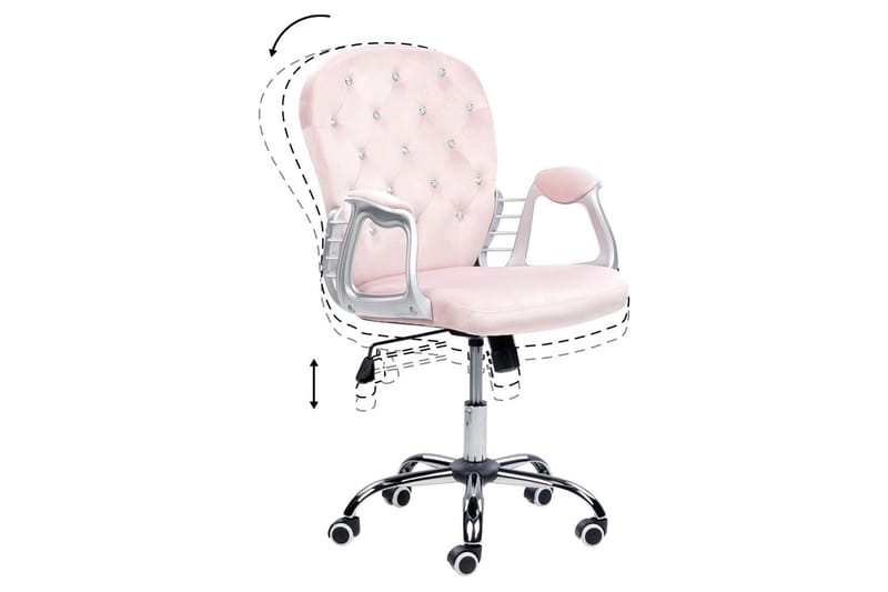 Kontorstol med krystaller Princess Pastellrosa/Sølv/Svart - Pastellrosa/Sølv/Svart - Møbler - Stoler - Kontorstol & skrivebordsstol