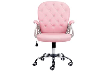 Kontorstol med krystaller Princess Rosa/svart/sølv - Rosa/svart/sølv - Møbler - Stoler - Kontorstol & skrivebordsstol