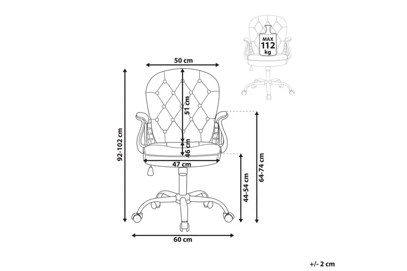 Kontorstol med krystaller Princess Hvit/Svart/Sølv - Hvit/Svart/Sølv - Møbler - Stoler - Kontorstol & skrivebordsstol