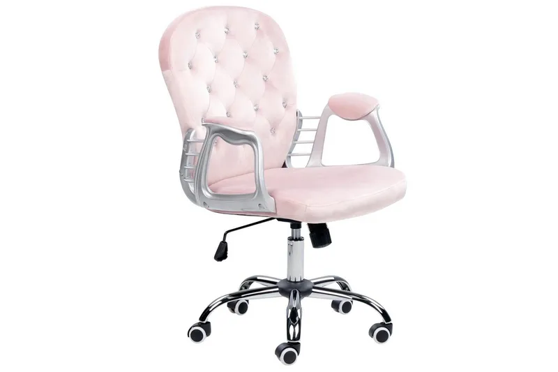 Kontorstol med krystaller Princess Pastellrosa/Sølv/Svart, Pastellrosa/Sølv/Svart