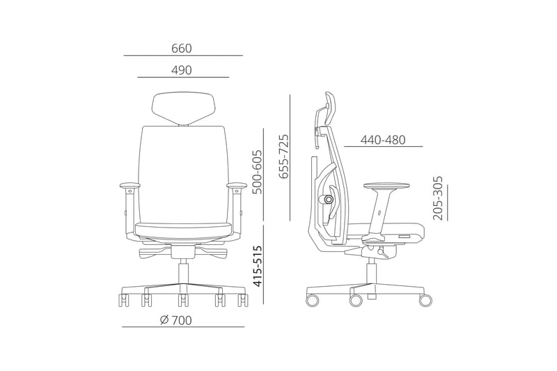 Kontorstol Tune 70x70xh111-128 cm Sete: Lær - Svart - Kontorstol & skrivebordsstol