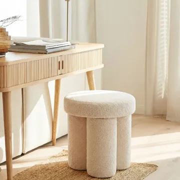 Ölvik rund sittepuff 40 cm i teddystoff - lys krem - Møbler - Stoler - Krakk - Puff
