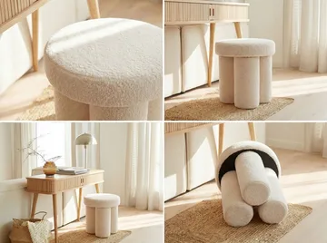 Ölvik rund sittepuff 40 cm i teddystoff - lys krem - Møbler - Stoler - Krakk - Puff