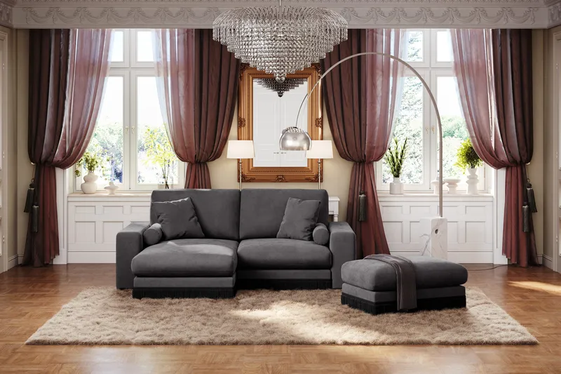 Adelsö by Gynning Rektangulær Fotskammel i fløyel - Mørkegrå - Møbler - Stoler - Krakk - Fotskammel