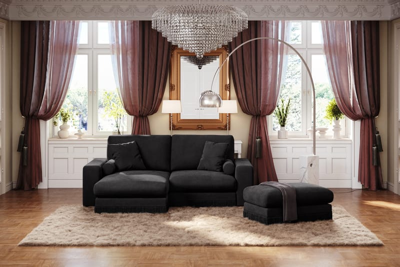 Adelsö by Gynning Rektangulær Fotskammel i fløyel - Svart - Møbler - Stoler - Krakk - Fotskammel