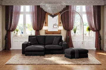 Arken Lyx Rektangulær Fotskammel i fløyel - Svart - Møbler - Stoler - Krakk - Fotskammel