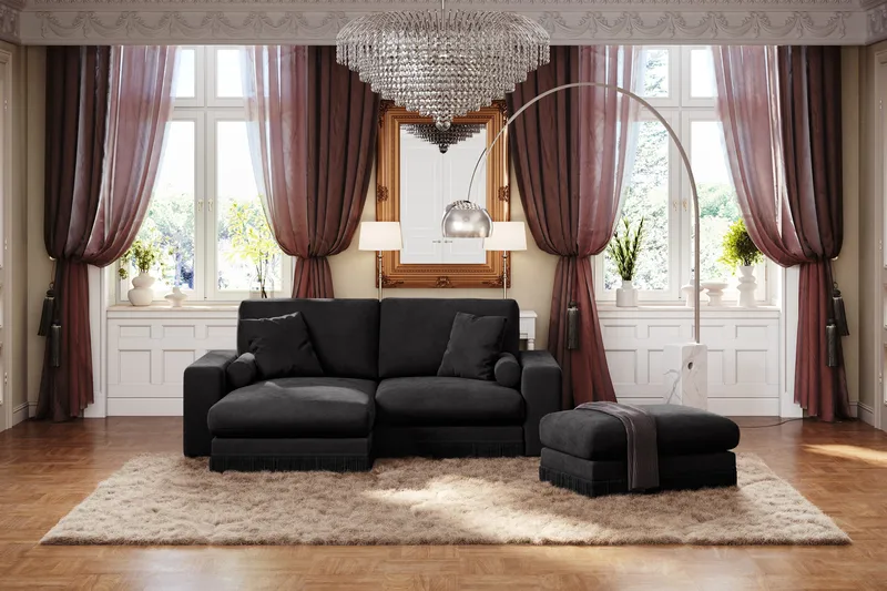 Arken Lyx Rektangulær Fotskammel i fløyel - Svart - Møbler - Stoler - Krakk - Fotskammel