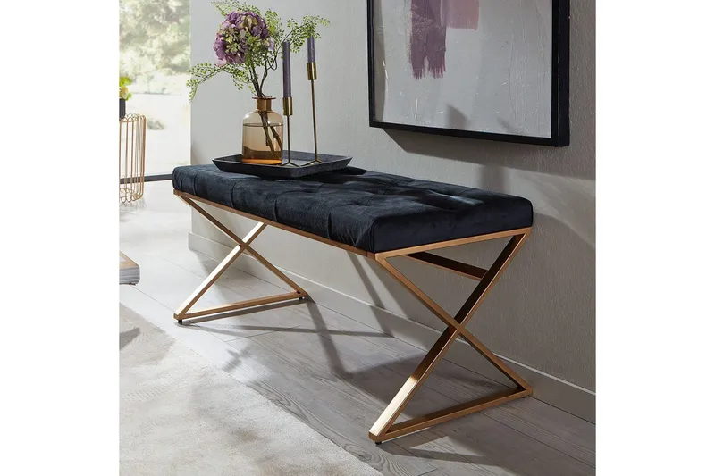 Benke Wohnling polstret Chesterfield-look med fløyelstrekk enkelt ramme - enkelt ramme - Møbler - Stoler - Krakk - Fotskammel