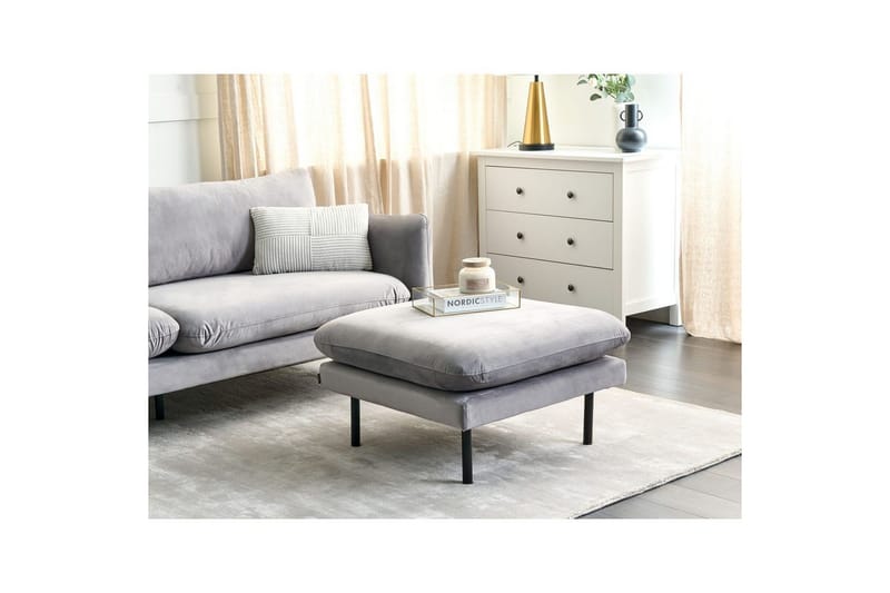 Fotpall Vinterbro Grå/svart, Fløyel - Grå/svart, Fløyel - Møbler - Stoler - Krakk - Fotskammel