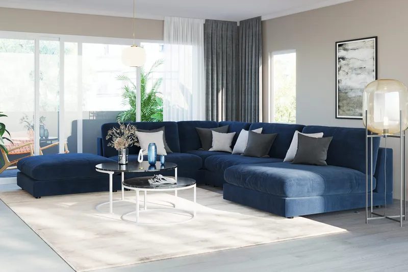 Arken Fotskammel Fløyel - Midnattsblå - Møbler - Stoler - Krakk - Fotskammel