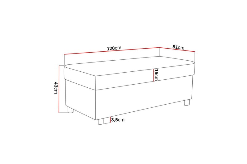Crazy Fotskammel med Oppbevaring 120x50 - Lysegrå - Møbler - Stoler - Krakk - Fotskammel