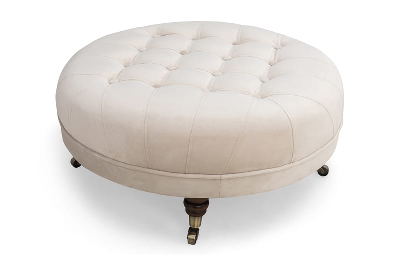 Fotskammel Chester Deluxe Rund Fløyel Beige - 80 cm - Fotskammel