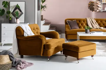 Howard Riviera Fotskammel Fløyel - Amber - Møbler - Stoler - Krakk - Fotskammel