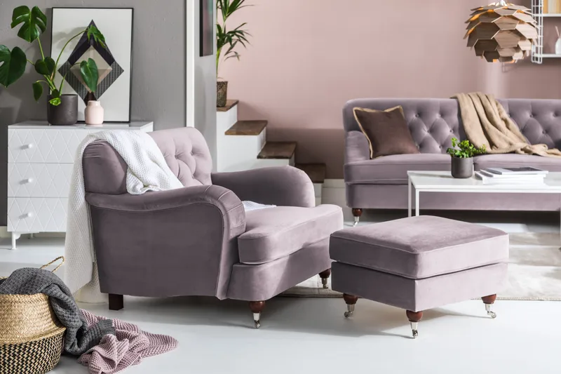 Howard Riviera Fotskammel Fløyel - Lilla - Møbler - Stoler - Krakk - Fotskammel