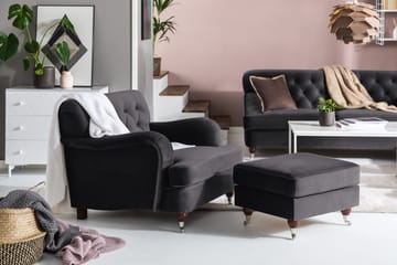 Howard Riviera Fotskammel Fløyel - Mørkegrå - Møbler - Stoler - Krakk - Fotskammel