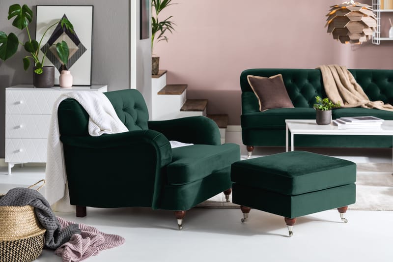 Howard Riviera Fotskammel Fløyel - Mørkegrønn - Møbler - Stoler - Krakk - Fotskammel