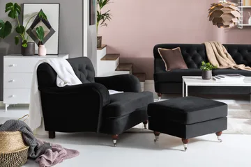 Howard Riviera Fotskammel Fløyel - Svart - Møbler - Stoler - Krakk - Fotskammel