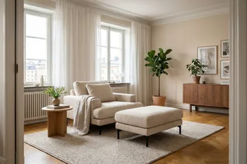 Menard Premium fotskammel i chenille - Beige - Møbler - Stoler - Krakk - Fotskammel