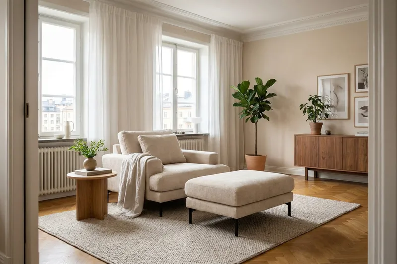 Menard Premium fotskammel i chenille - Beige - Møbler - Stoler - Krakk - Fotskammel