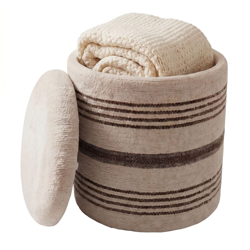 Nirek rund sittepuff med oppbevaring i ullstoff - lys beige - Møbler - Stoler - Krakk - Puff
