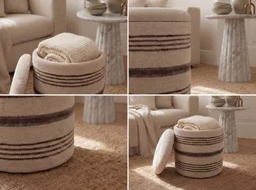 Nirek rund sittepuff med oppbevaring i ullstoff - lys beige - Møbler - Stoler - Krakk - Puff