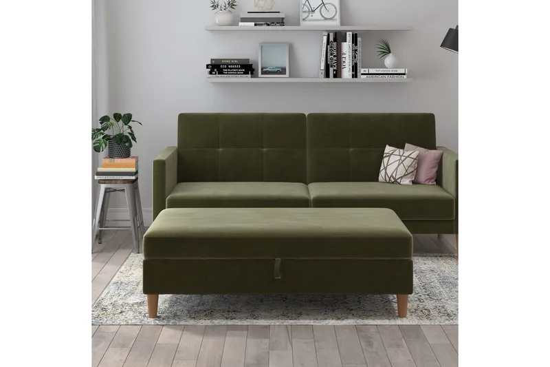 Osmaner/Krakk Lilly Olivengrønn, Fløyel/Tre/Plast - Olivengrønn, Fløyel/Tre/Plast - Møbler - Stoler - Krakk - Fotskammel