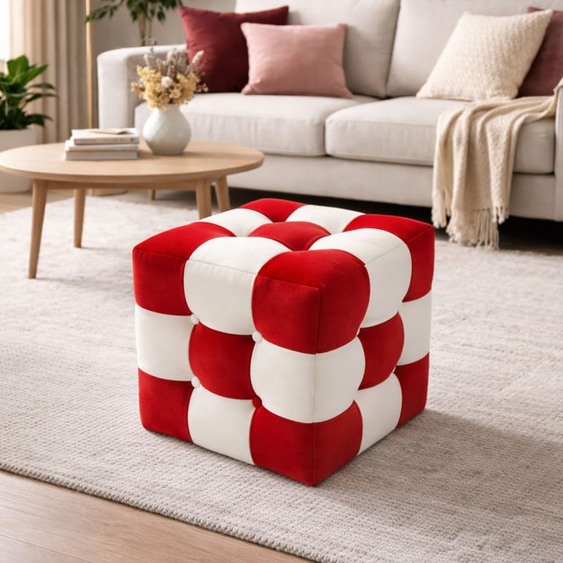 Peticire Sittepuff 42 cm - Rød og hvit - Møbler - Stoler - Krakk - Puff